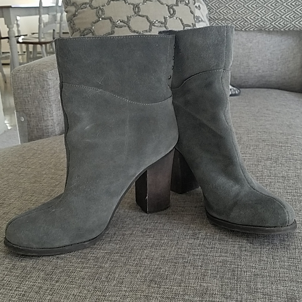 Suede Boots with Faux Wood Heel